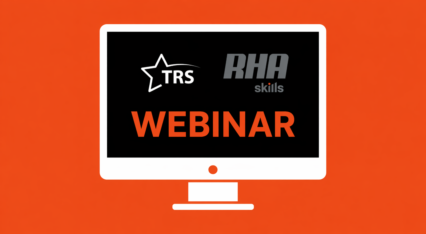 a graphic of a computer screen with the word webinar on it in large letters with the TRS and RHA logos on it